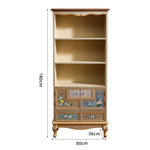 LIVARA 180cm Large Storage Cabinet - Vintage Display Wine Cabinet with Open Shelves, Drawer Storage & Hand-Painted Door Design for Dining Room - Champagne Gold