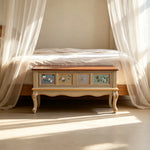 LIVARA 120cm Vintage Coffee Table - Hand-Painted Floral Design with Solid Wood Frame & Storage Drawer for Living Room - Champagne Gold