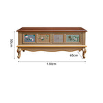 LIVARA 120cm Vintage Coffee Table - Hand-Painted Floral Design with Solid Wood Frame & Storage Drawer for Living Room - Champagne Gold