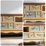 LIVARA 180cm Vintage TV Unit - Hand-Painted Floral Design with Storage Drawers & Solid Wood Frame for Living Room - Champagne Gold