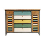 LIVARA 150cm Shoe Cabinet - Vintage Colour Block Design with Flip Doors, Drawers & Solid Wood Frame for Entryway - Teal & Multi