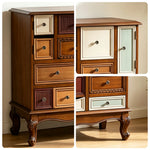 LIVARA 101cm 9-Drawer Storage Cabinet - Vintage Colour Block Design with Double Door Storage & Solid Wood Legs for Living Room - Natural Wood & Multi
