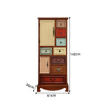 LIVARA 142cm 8-Drawer Storage Cabinet - Vintage Colour Block Design with Double Door Storage & Solid Wood Legs for Living Room - Natural Wood