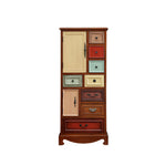 LIVARA 142cm 8-Drawer Storage Cabinet - Vintage Colour Block Design with Double Door Storage & Solid Wood Legs for Living Room - Natural Wood