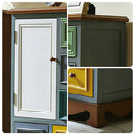 LIVARA 142cm 8-Drawer Storage Cabinet - Vintage Colour Block Design with Double Door Storage & Solid Wood Legs for Living Room - Blue & Green