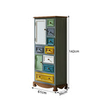 LIVARA 142cm 8-Drawer Storage Cabinet - Vintage Colour Block Design with Double Door Storage & Solid Wood Legs for Living Room - Blue & Green