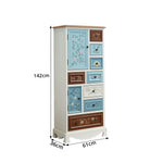 LIVARA 142cm 8-Drawer Storage Cabinet - Vintage Colour Block Design with Double Door Storage & Solid Wood Legs for Living Room - Blue & White