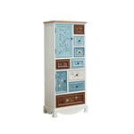 LIVARA 142cm 8-Drawer Storage Cabinet - Vintage Colour Block Design with Double Door Storage & Solid Wood Legs for Living Room - Blue & White