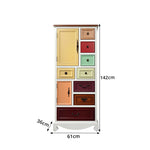 LIVARA 142cm 8-Drawer Storage Cabinet - Vintage Colour Block Design with Double Door Storage & Solid Wood Legs for Living Room - White
