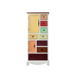 LIVARA 142cm 8-Drawer Storage Cabinet - Vintage Colour Block Design with Double Door Storage & Solid Wood Legs for Living Room - White
