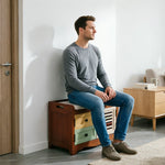 LIVARA 142cm 8-Drawer Storage Cabinet - Vintage Colour Block Design with Double Door Storage & Solid Wood Legs for Living Room - Brown