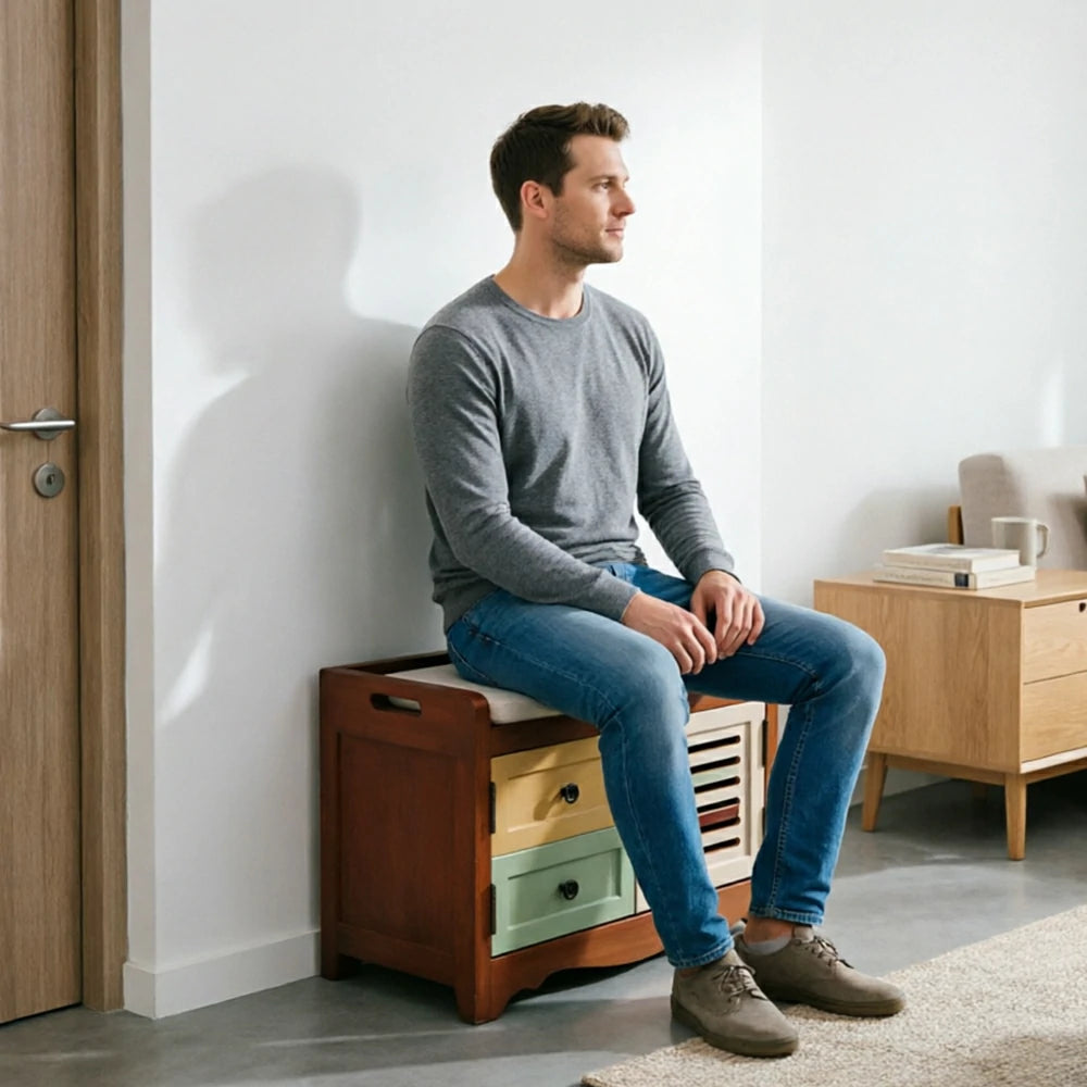 LIVARA 142cm 8-Drawer Storage Cabinet - Vintage Colour Block Design with Double Door Storage & Solid Wood Legs for Living Room - Brown