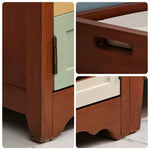 LIVARA 142cm 8-Drawer Storage Cabinet - Vintage Colour Block Design with Double Door Storage & Solid Wood Legs for Living Room - Brown