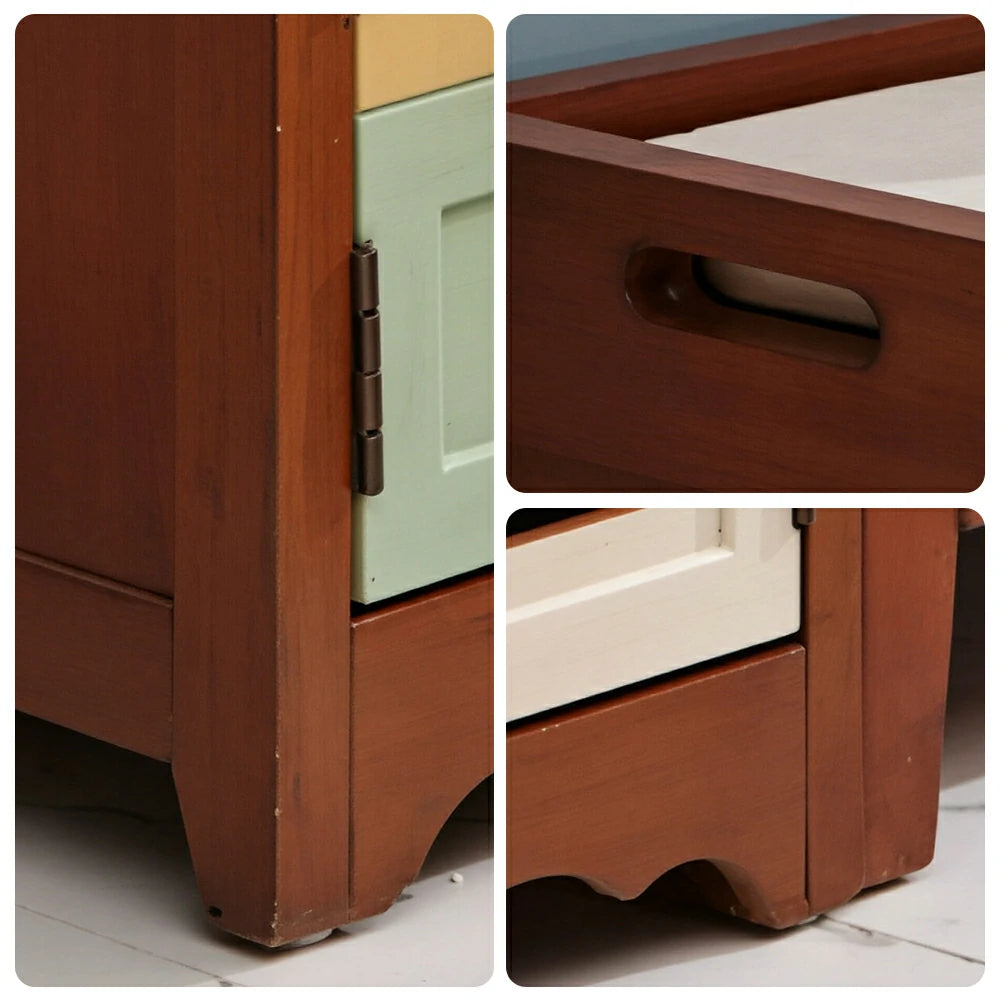 LIVARA 142cm 8-Drawer Storage Cabinet - Vintage Colour Block Design with Double Door Storage & Solid Wood Legs for Living Room - Brown