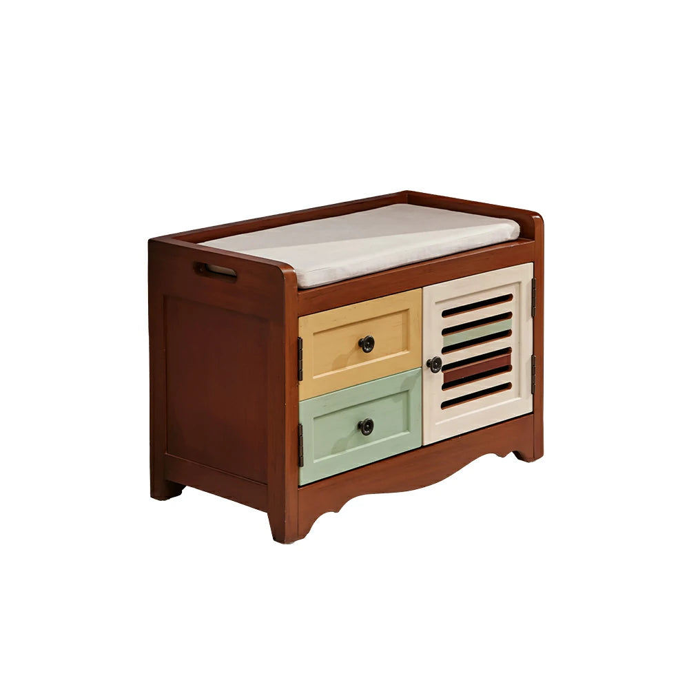 LIVARA 142cm 8-Drawer Storage Cabinet - Vintage Colour Block Design with Double Door Storage & Solid Wood Legs for Living Room - Brown
