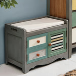 LIVARA 142cm 8-Drawer Storage Cabinet - Vintage Colour Block Design with Double Door Storage & Solid Wood Legs for Living Room - Green & Blue