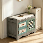 LIVARA 142cm 8-Drawer Storage Cabinet - Vintage Colour Block Design with Double Door Storage & Solid Wood Legs for Living Room - Green & Blue