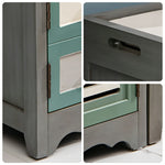 LIVARA 142cm 8-Drawer Storage Cabinet - Vintage Colour Block Design with Double Door Storage & Solid Wood Legs for Living Room - Green & Blue