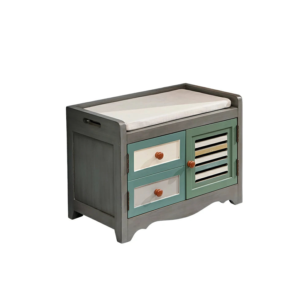 LIVARA 142cm 8-Drawer Storage Cabinet - Vintage Colour Block Design with Double Door Storage & Solid Wood Legs for Living Room - Green & Blue