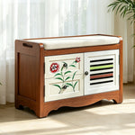 LIVARA 142cm 8-Drawer Storage Cabinet - Vintage Colour Block Design with Double Door Storage & Solid Wood Legs for Living Room - Wood