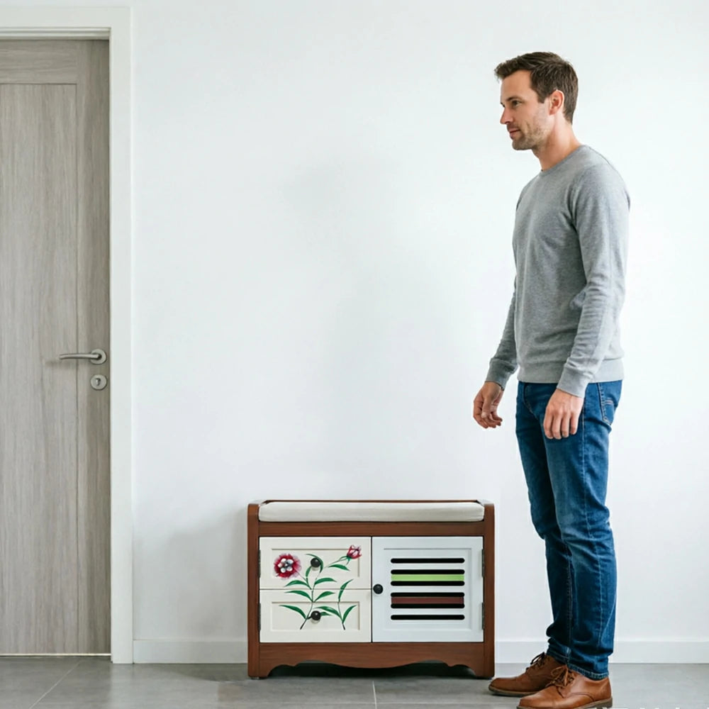 LIVARA 142cm 8-Drawer Storage Cabinet - Vintage Colour Block Design with Double Door Storage & Solid Wood Legs for Living Room - Wood