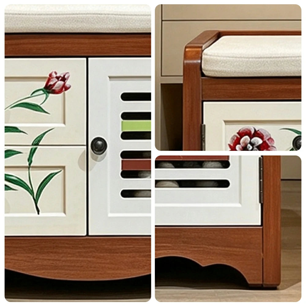 LIVARA 142cm 8-Drawer Storage Cabinet - Vintage Colour Block Design with Double Door Storage & Solid Wood Legs for Living Room - Wood
