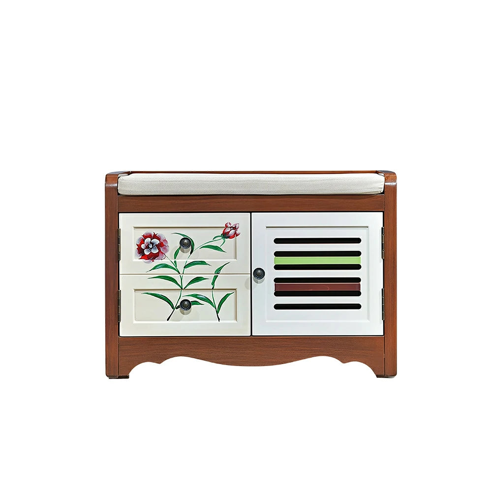 LIVARA 142cm 8-Drawer Storage Cabinet - Vintage Colour Block Design with Double Door Storage & Solid Wood Legs for Living Room - Wood