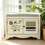 LIVARA 142cm 8-Drawer Storage Cabinet - Vintage Colour Block Design with Double Door Storage & Solid Wood Legs for Living Room - White