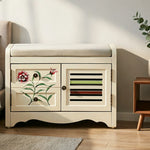 LIVARA 142cm 8-Drawer Storage Cabinet - Vintage Colour Block Design with Double Door Storage & Solid Wood Legs for Living Room - White