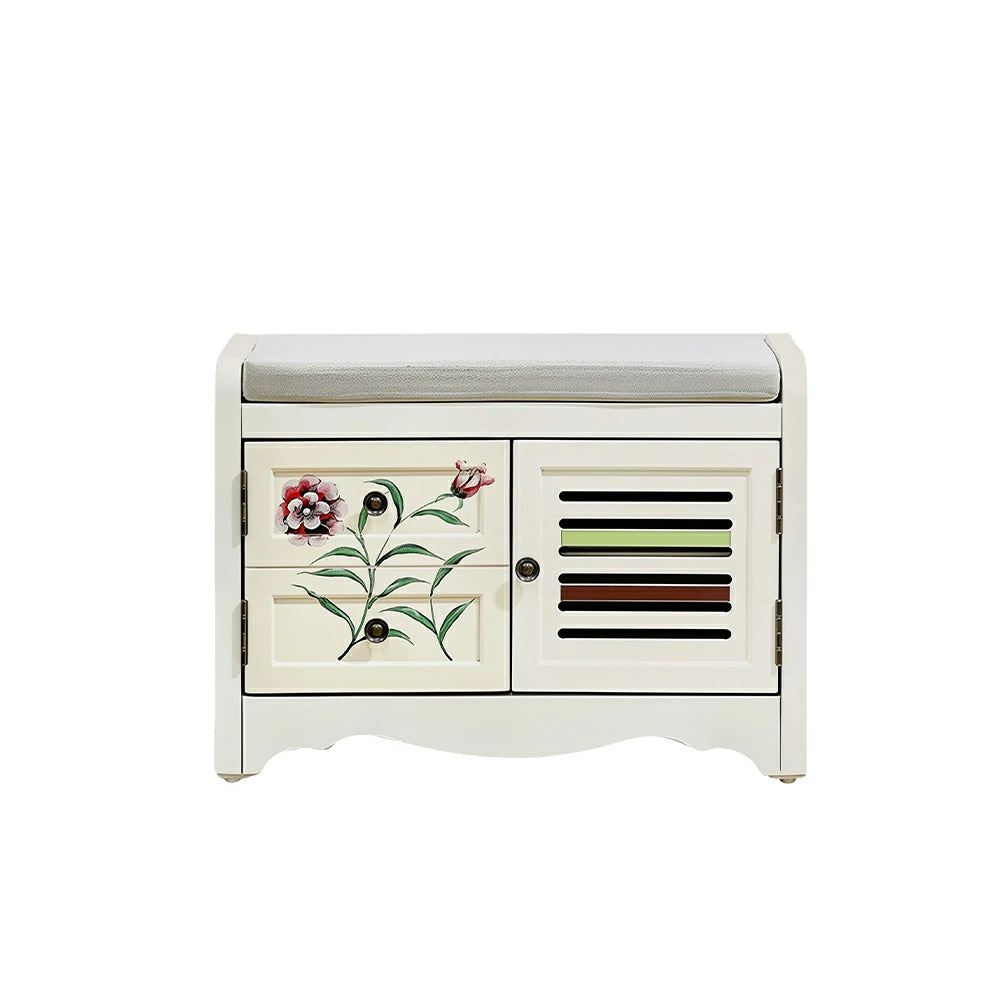 LIVARA 142cm 8-Drawer Storage Cabinet - Vintage Colour Block Design with Double Door Storage & Solid Wood Legs for Living Room - White