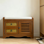 LIVARA 142cm 8-Drawer Storage Cabinet - Vintage Colour Block Design with Double Door Storage & Solid Wood Legs for Living Room - Brown