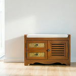 LIVARA 142cm 8-Drawer Storage Cabinet - Vintage Colour Block Design with Double Door Storage & Solid Wood Legs for Living Room - Brown