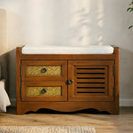 LIVARA 142cm 8-Drawer Storage Cabinet - Vintage Colour Block Design with Double Door Storage & Solid Wood Legs for Living Room - Brown