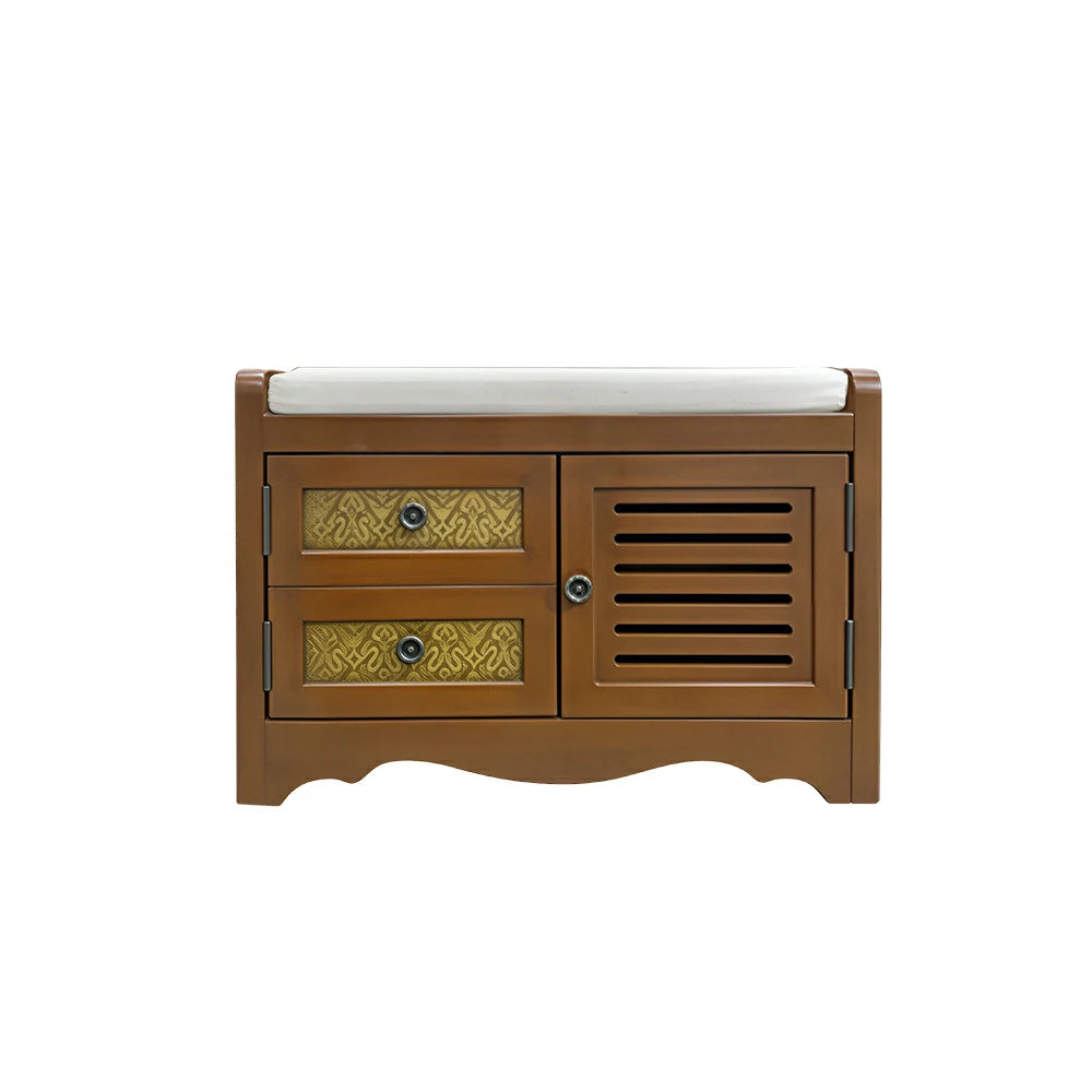 LIVARA 142cm 8-Drawer Storage Cabinet - Vintage Colour Block Design with Double Door Storage & Solid Wood Legs for Living Room - Brown