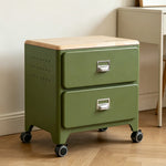 LIVARA 2 Drawer Storage Cabinet Mobile Organizer Wood Top Compact 510x360x520mm Home Bedroom Living Room - Green
