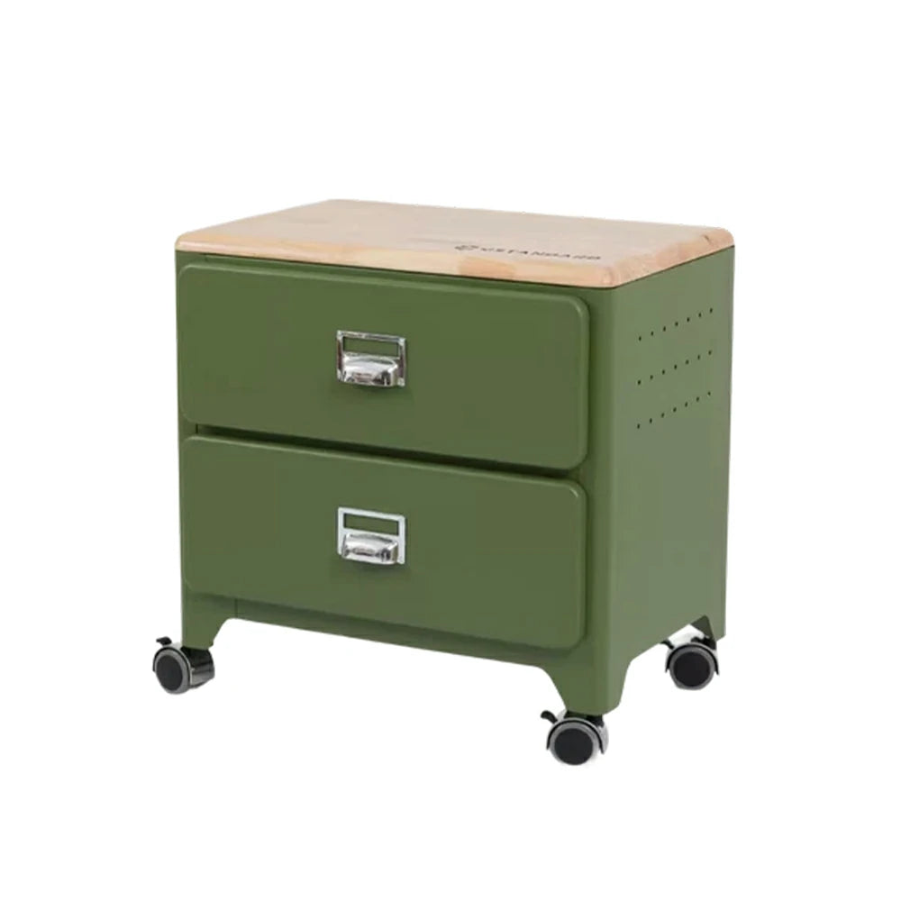 LIVARA 2 Drawer Storage Cabinet Mobile Organizer Wood Top Compact 510x360x520mm Home Bedroom Living Room - Green