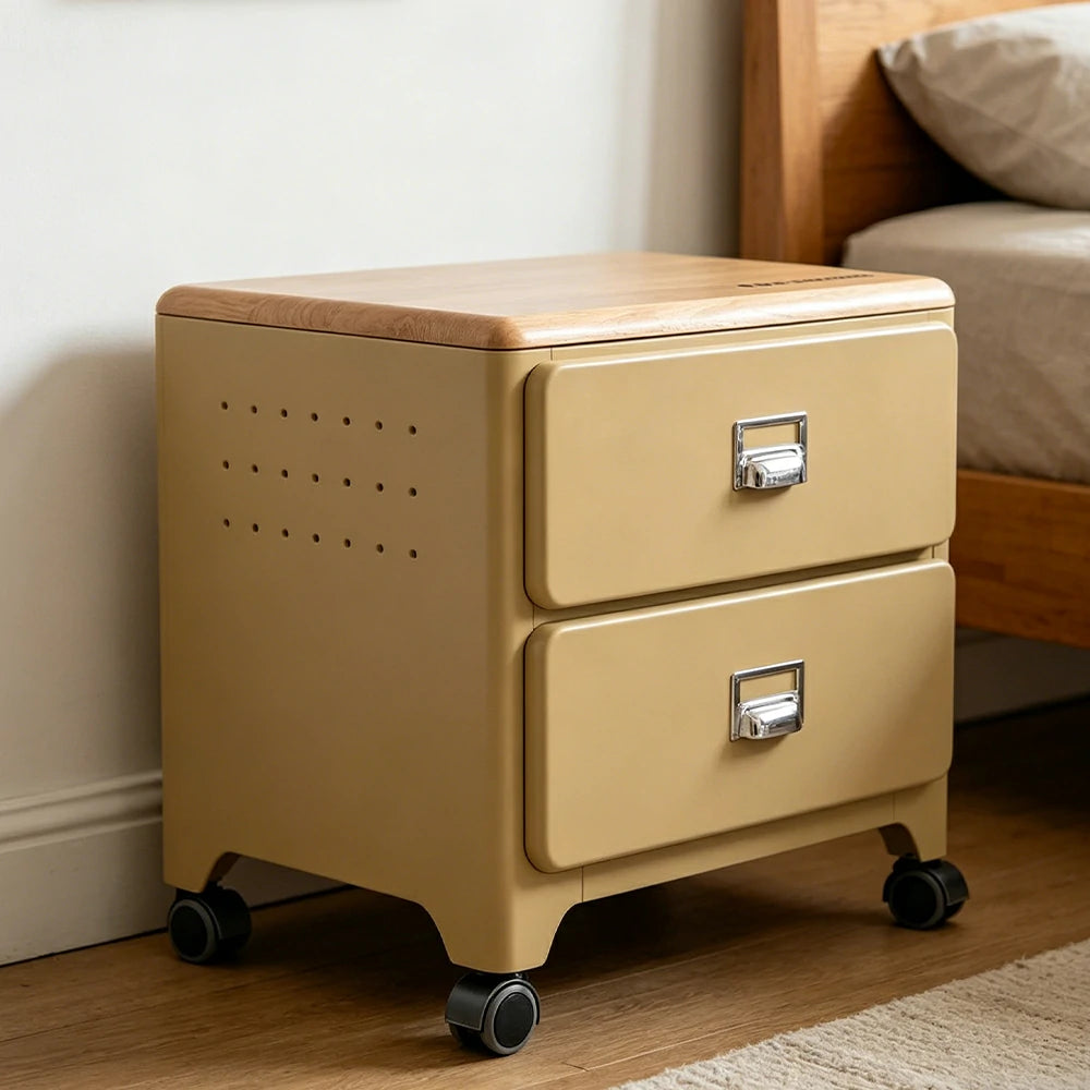 LIVARA 2 Drawer Storage Cabinet Mobile Organizer Wood Top Compact 510x360x520mm Home Bedroom Living Room - Yellow