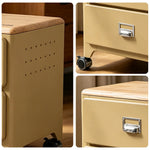 LIVARA 2 Drawer Storage Cabinet Mobile Organizer Wood Top Compact 510x360x520mm Home Bedroom Living Room - Yellow