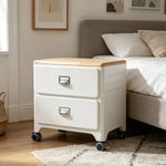 LIVARA 2 Drawer Storage Cabinet Mobile Organizer Wood Top Compact 510x360x520mm Home Bedroom Living Room - White