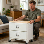 LIVARA 2 Drawer Storage Cabinet Mobile Organizer Wood Top Compact 510x360x520mm Home Bedroom Living Room - White