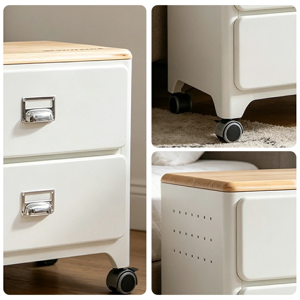 LIVARA 2 Drawer Storage Cabinet Mobile Organizer Wood Top Compact 510x360x520mm Home Bedroom Living Room - White