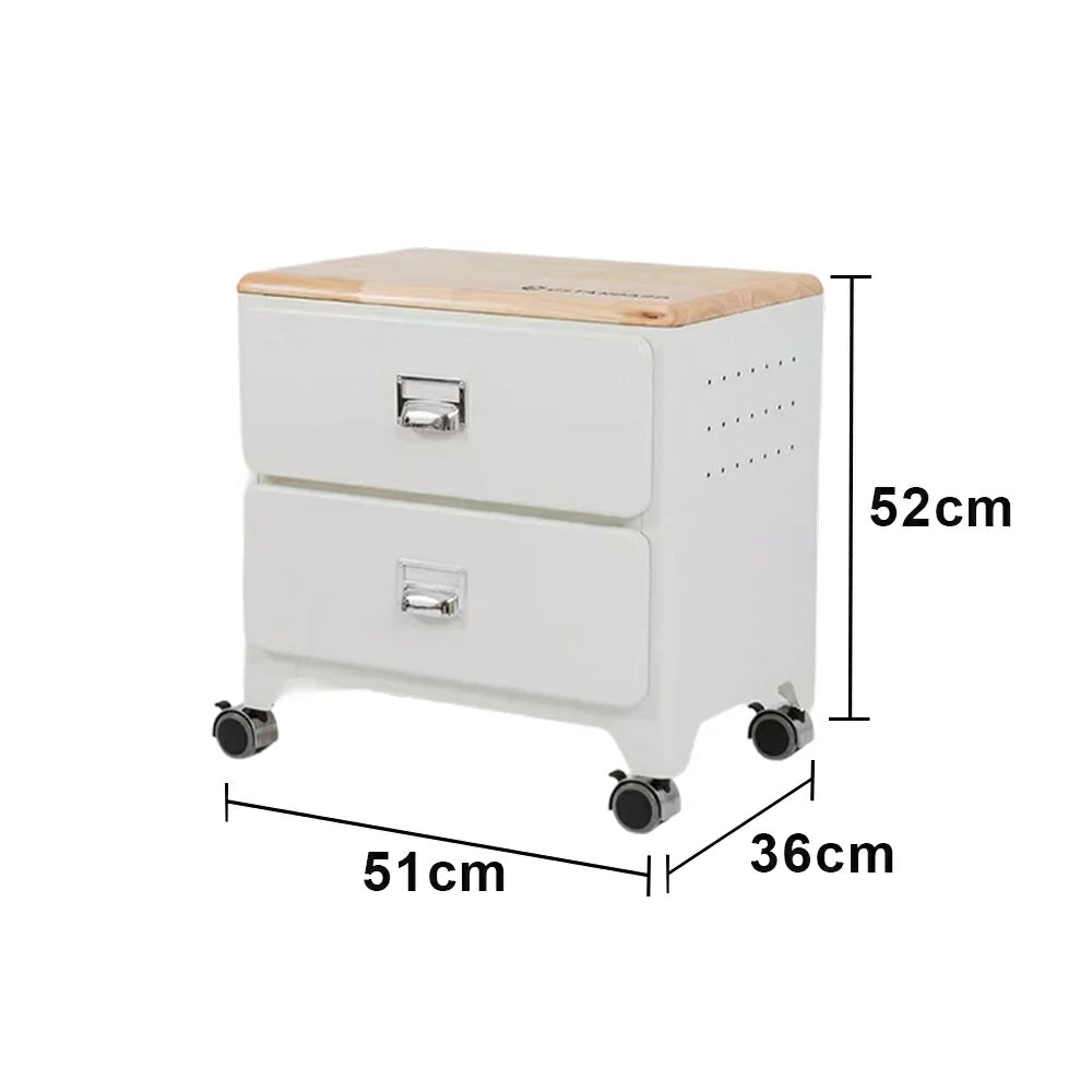 LIVARA 2 Drawer Storage Cabinet Mobile Organizer Wood Top Compact 510x360x520mm Home Bedroom Living Room - White