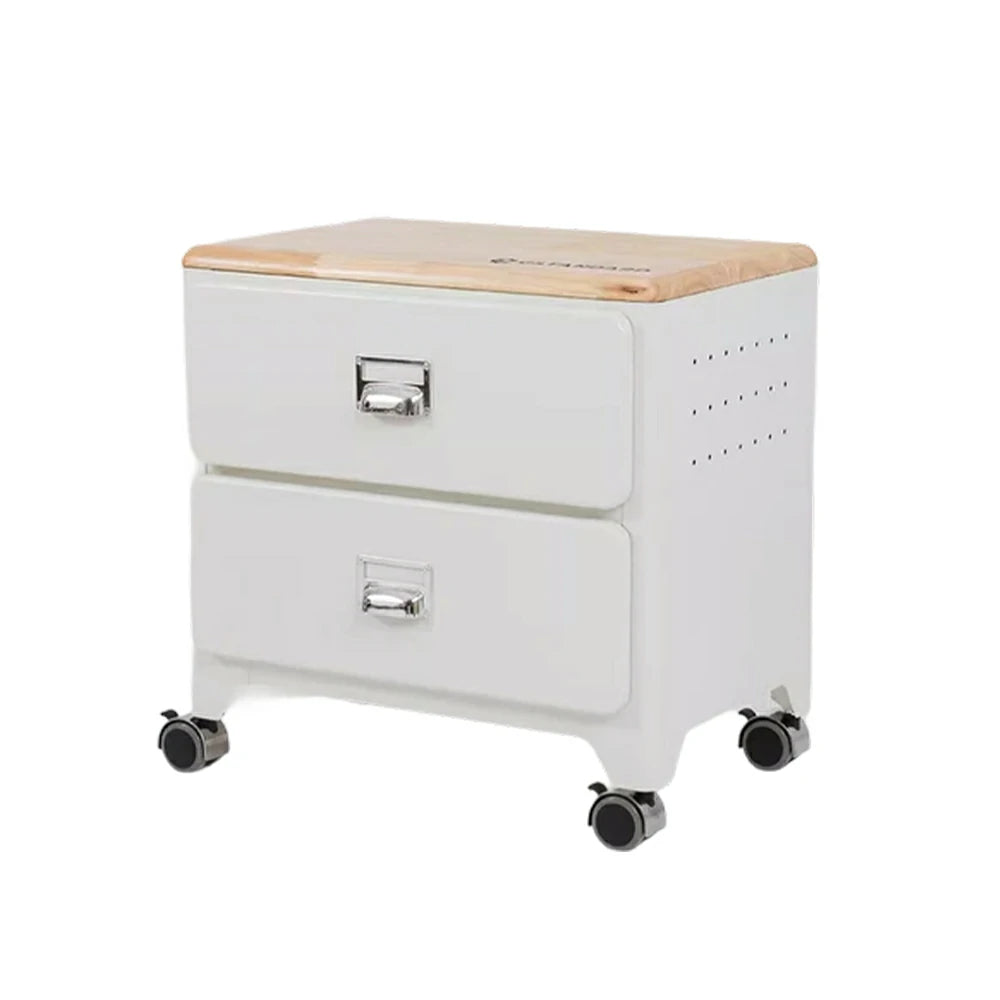 LIVARA 2 Drawer Storage Cabinet Mobile Organizer Wood Top Compact 510x360x520mm Home Bedroom Living Room - White