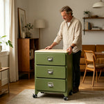 LIVARA 3 Drawer Storage Cabinet Mobile Organizer Wood Top Compact 510x360x700mm Home Bedroom Living Room - Green