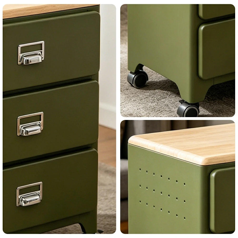 LIVARA 3 Drawer Storage Cabinet Mobile Organizer Wood Top Compact 510x360x700mm Home Bedroom Living Room - Green