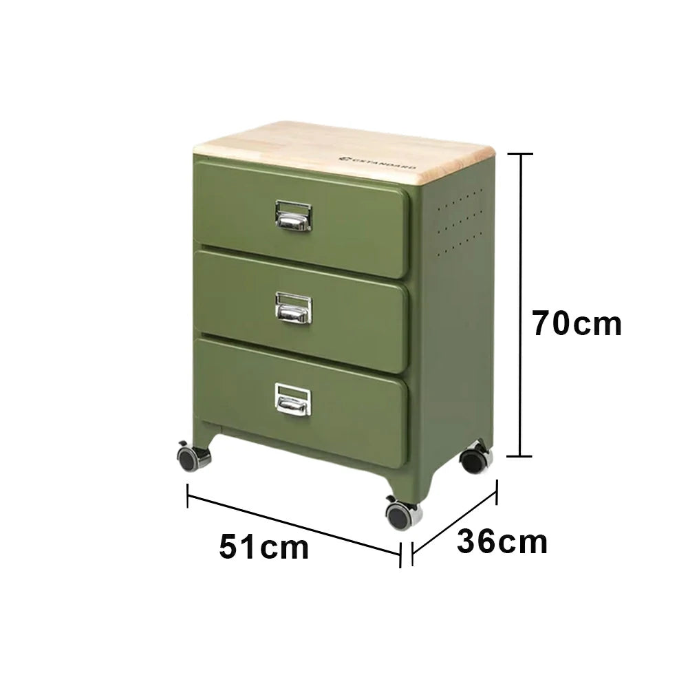 LIVARA 3 Drawer Storage Cabinet Mobile Organizer Wood Top Compact 510x360x700mm Home Bedroom Living Room - Green