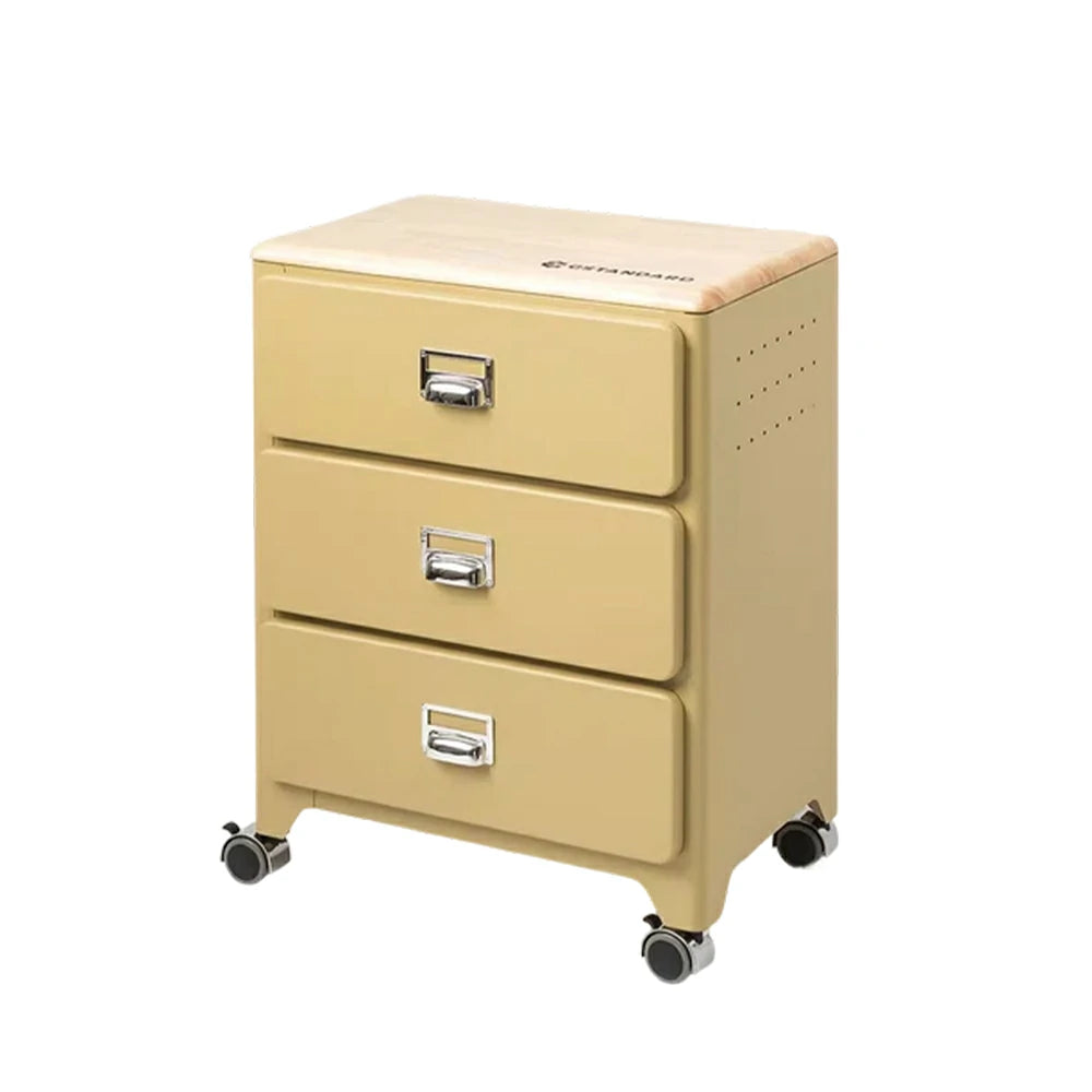 LIVARA 3 Drawer Storage Cabinet Mobile Organizer Wood Top Compact 510x360x700mm Home Bedroom Living Room - Yellow