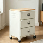 LIVARA 3 Drawer Storage Cabinet Mobile Organizer Wood Top Compact 510x360x700mm Home Bedroom Living Room - White