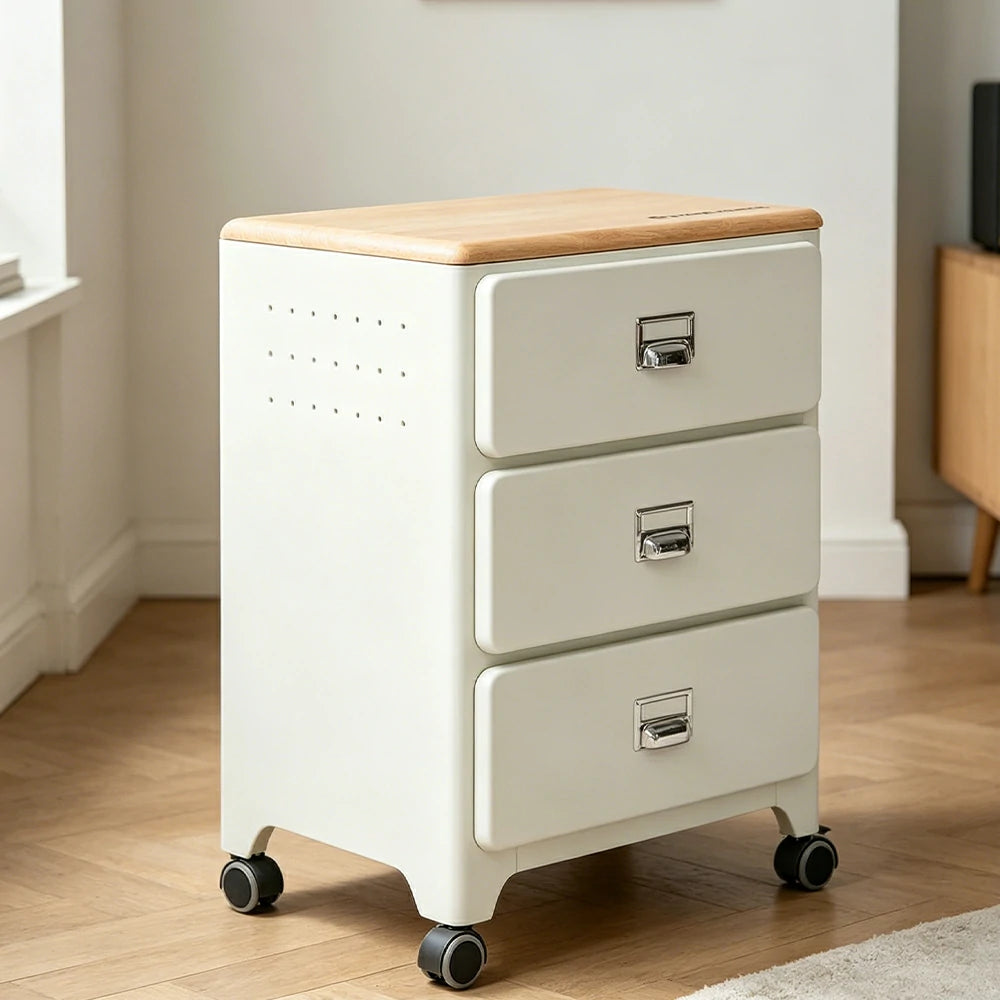 LIVARA 3 Drawer Storage Cabinet Mobile Organizer Wood Top Compact 510x360x700mm Home Bedroom Living Room - White