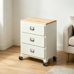 LIVARA 3 Drawer Storage Cabinet Mobile Organizer Wood Top Compact 510x360x700mm Home Bedroom Living Room - White